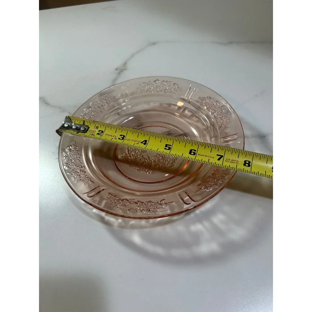 Vintage Pink Depression‎ Glass Bowl Rosemary Dutch Rose Pattern Floral 7.5 Inch